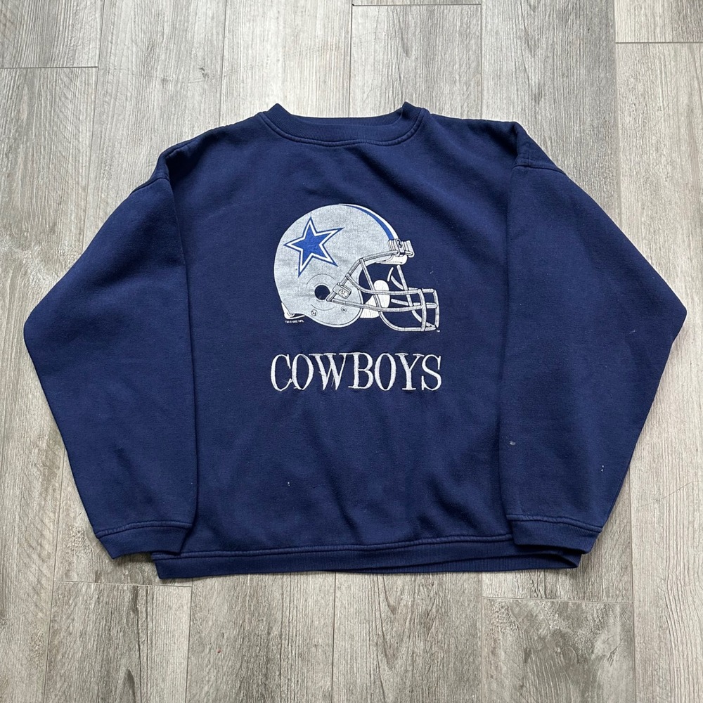 Vintage 1992 NFL Dallas Cowboys Navy Blue Helmet Crewneck Sweatshirt Spirit L